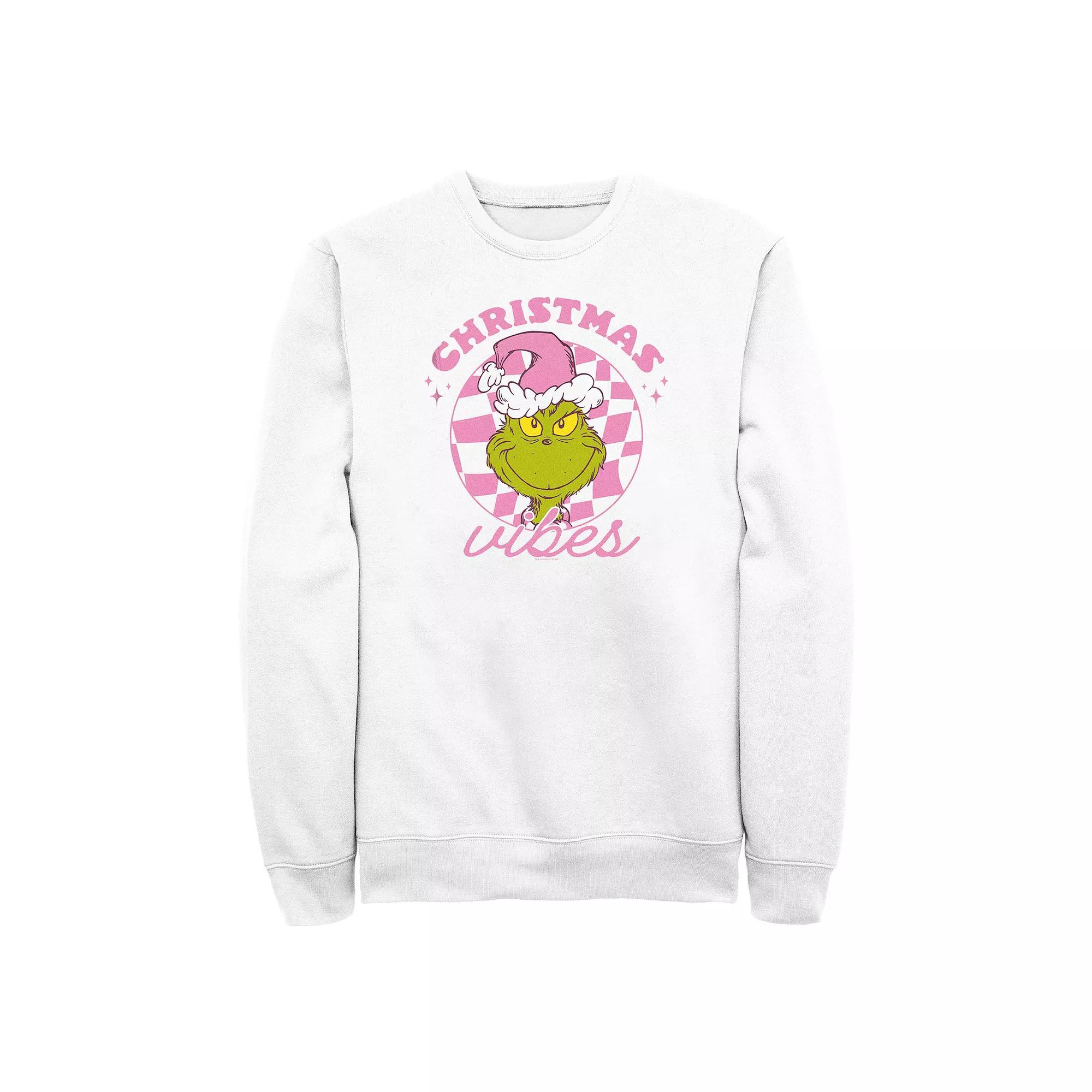 Men's Dr. Seuss Grinch Christmas Vibes Fleece Sweatshirt, Size: XL, White Product Image