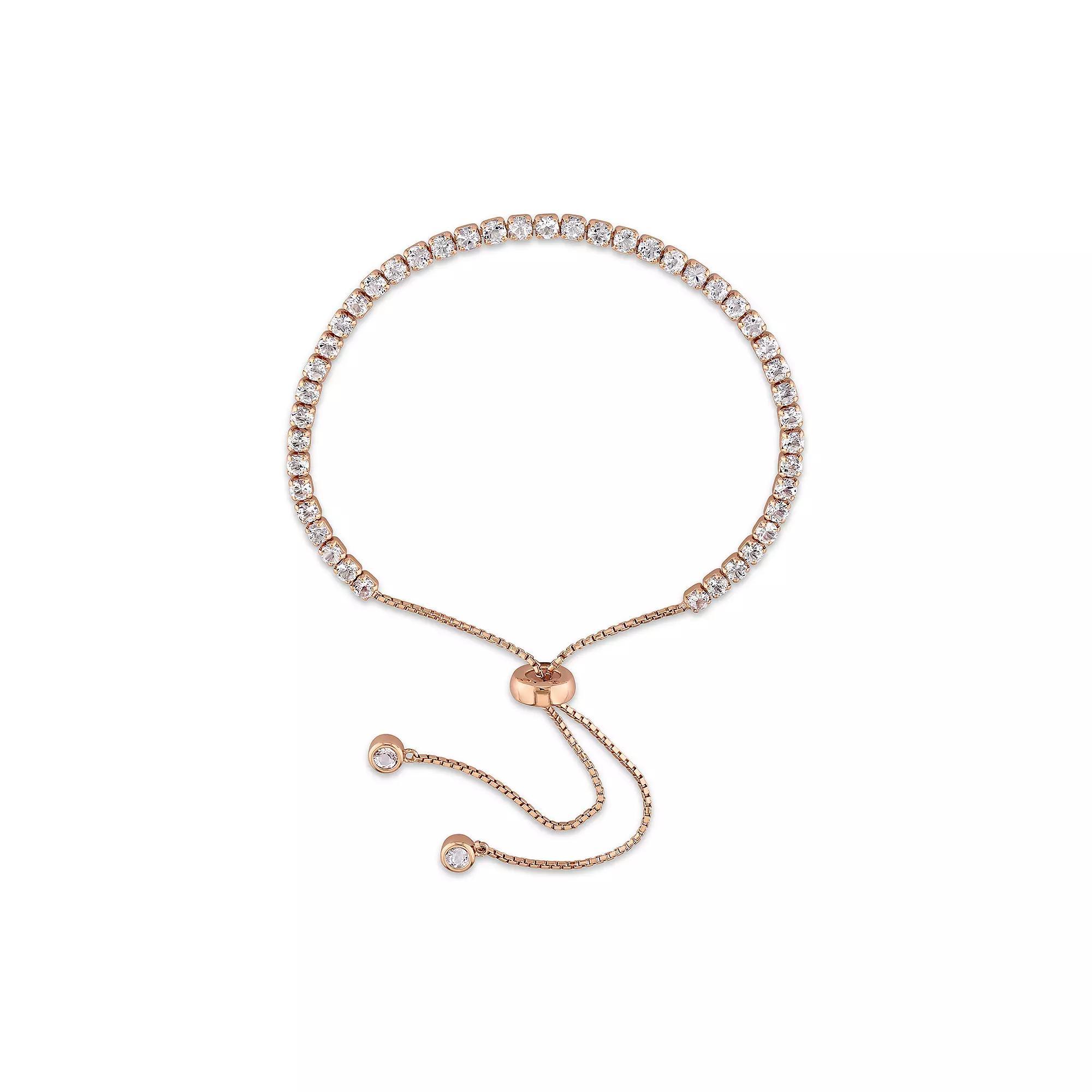 Stella Grace Rose Gold Tone Sterling Silver White Topaz Bolo Bracelet, Women's, Size: 7" Product Image