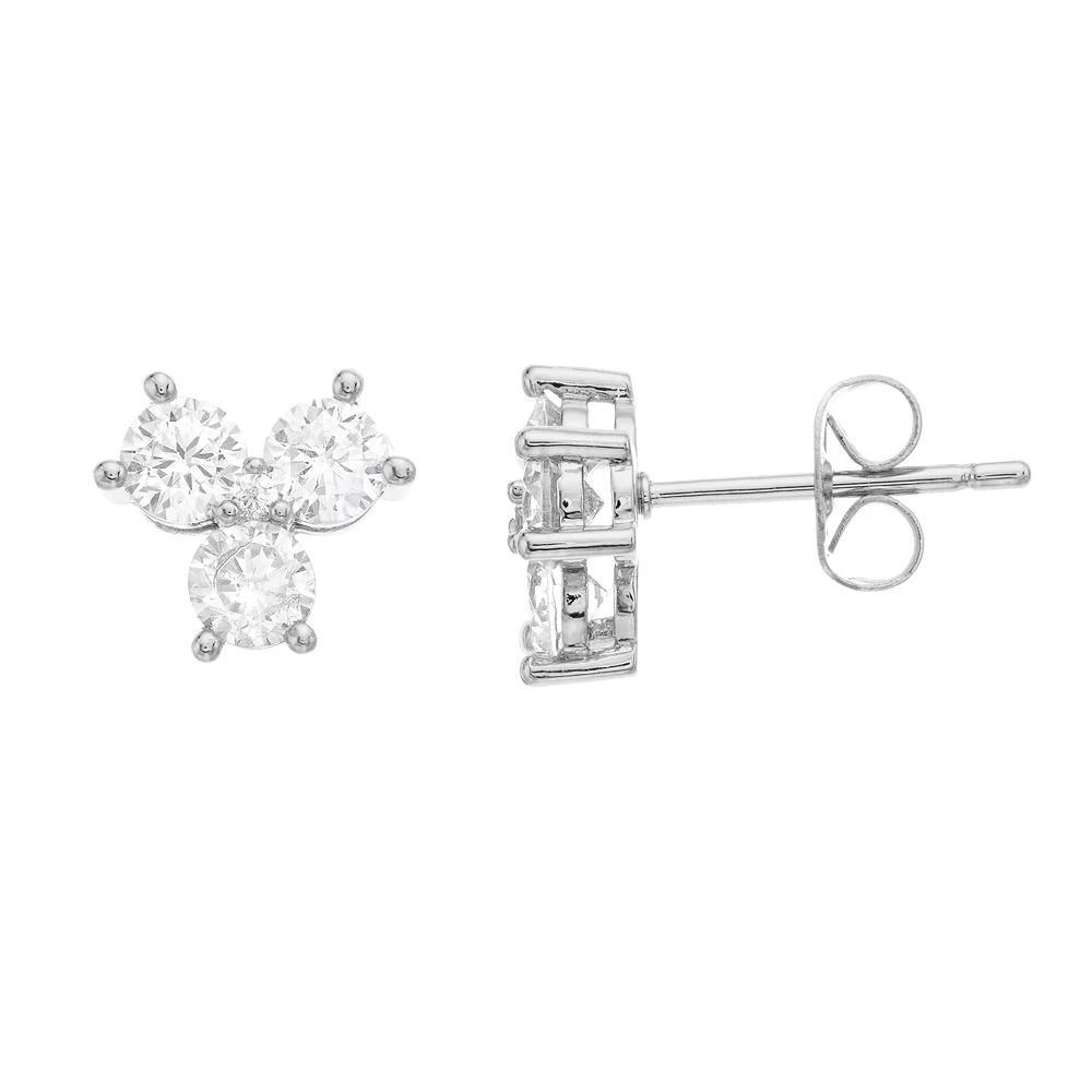 Sterling Silver Cubic Zirconia Clover Stud Earrings, Womens Product Image