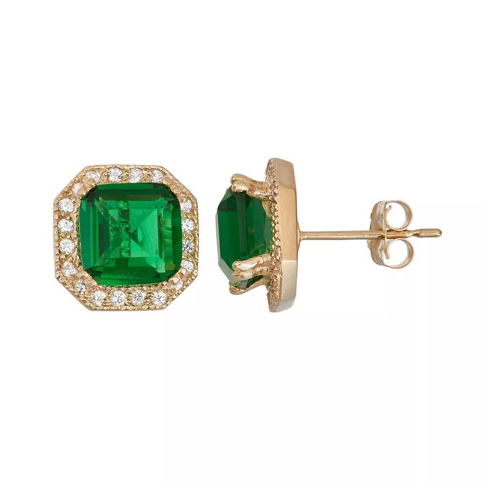 Designs by Gioelli 10k Gold Simulated Emerald & Lab-Created White Sapphire Octagon Stud Earrings, Women's Product Image