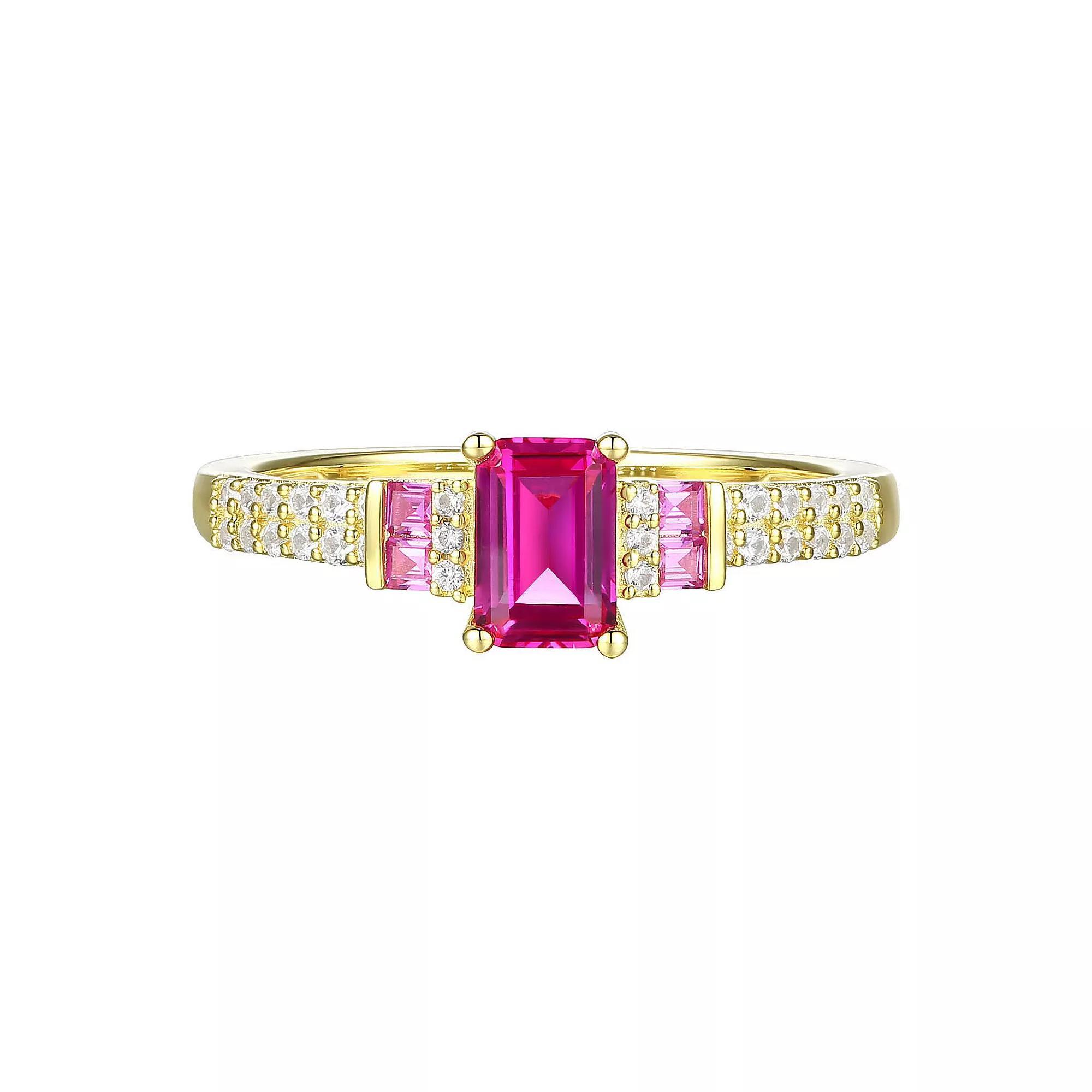 14k Gold Over Silver Lab-Created Ruby, Lab-Created White Sapphire Solitaire Ring, Women's, Size: 7, Gold Tone Product Image