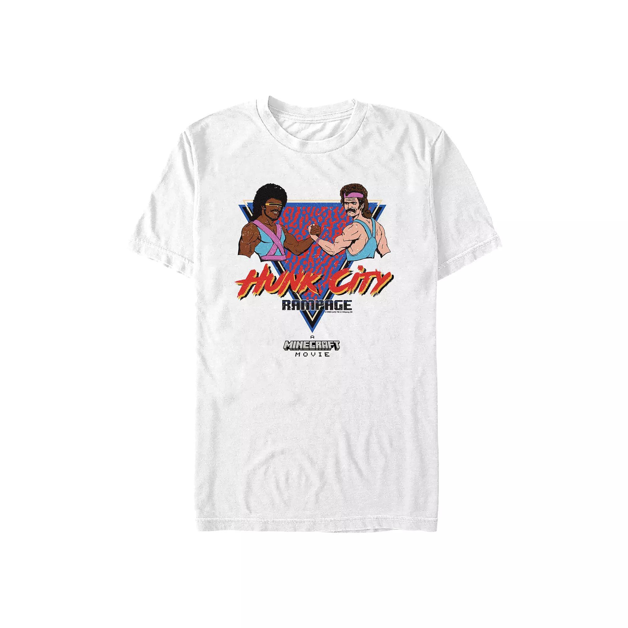 Men's Minecraft Movie Hunk City Rampage Poster Graphic Tee, Size: Medium, White Product Image