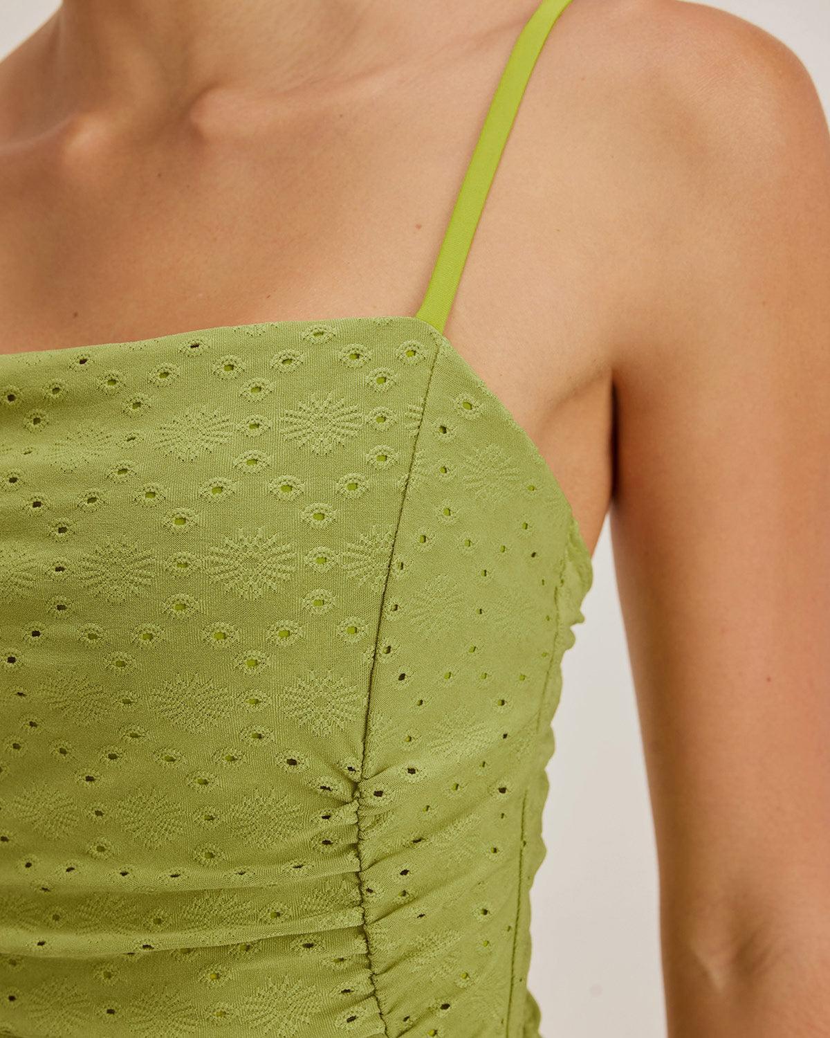 Green Jacquard Bralette One-Piece Swimsuit Product Image