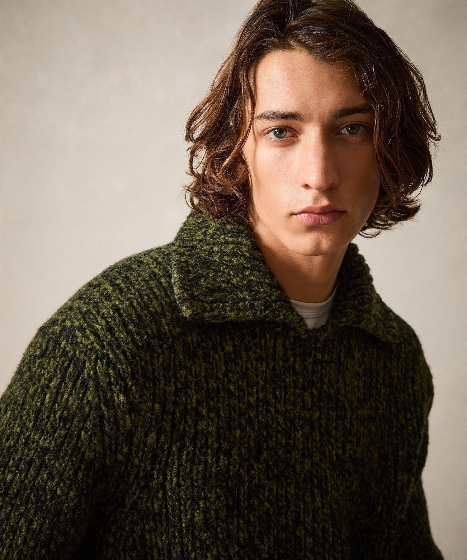 Mouliné Collared Sweater in Olive Product Image