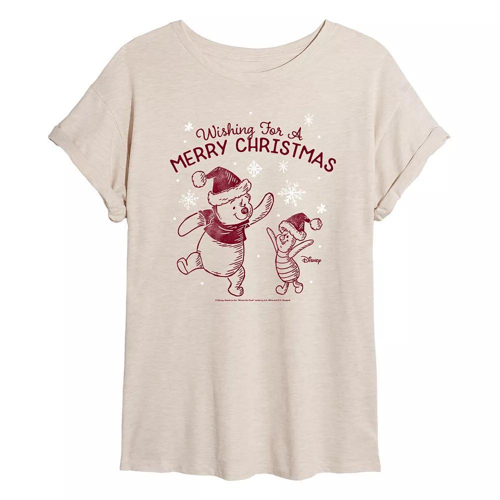 Disney's Winnie The Pooh Women's Merry Christmas Tee, Size: XL, Beige Product Image