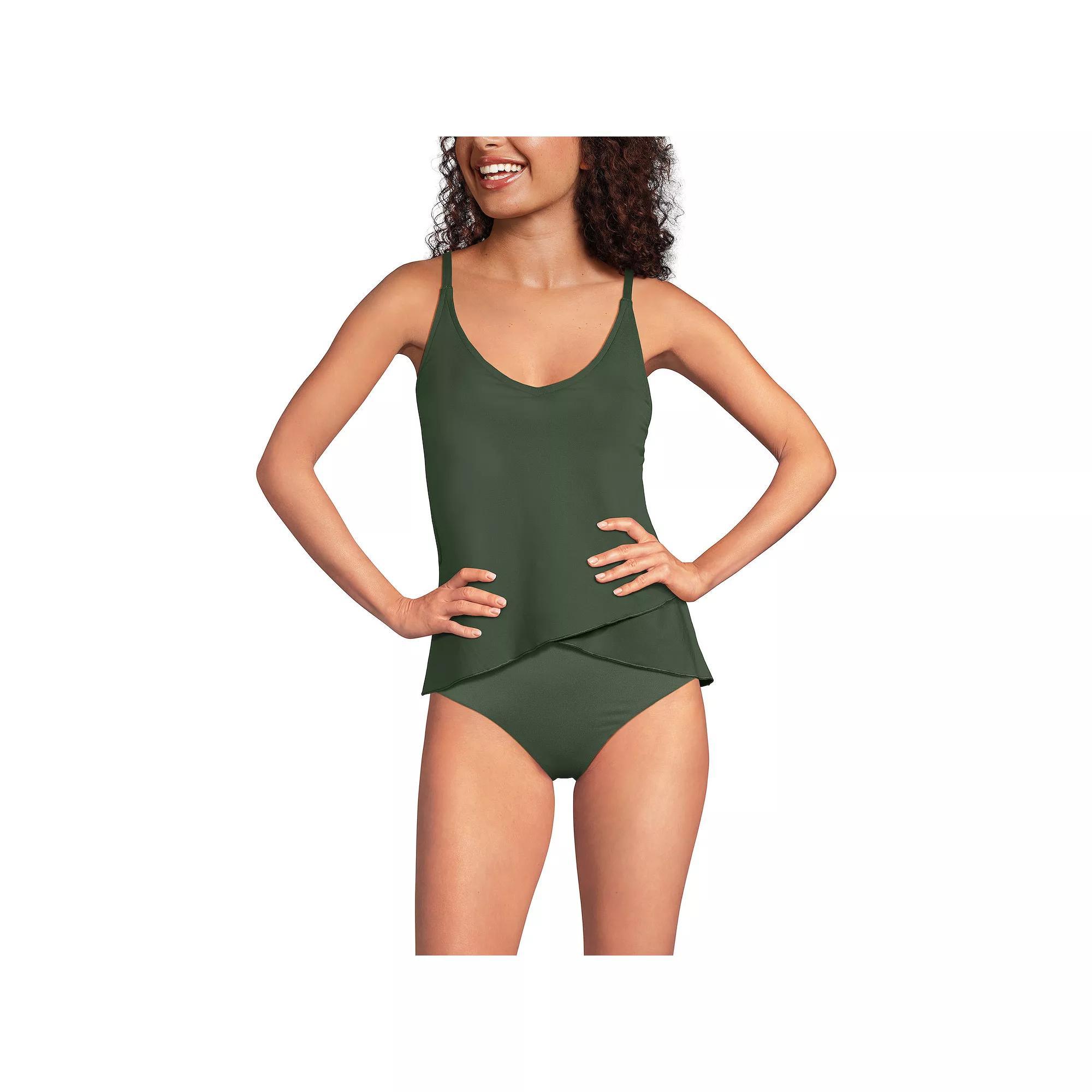 Women's Lands' End Chlorine Resistant Tulip Hem Tankini Swimsuit Top, Size: XL, Rich Olive Green Product Image