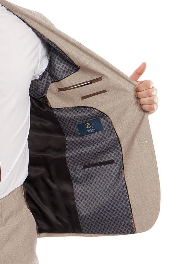 Arezzo Collection - 100% Wool Suit Modern Fit Italian Style 2 Piece in Tan Product Image