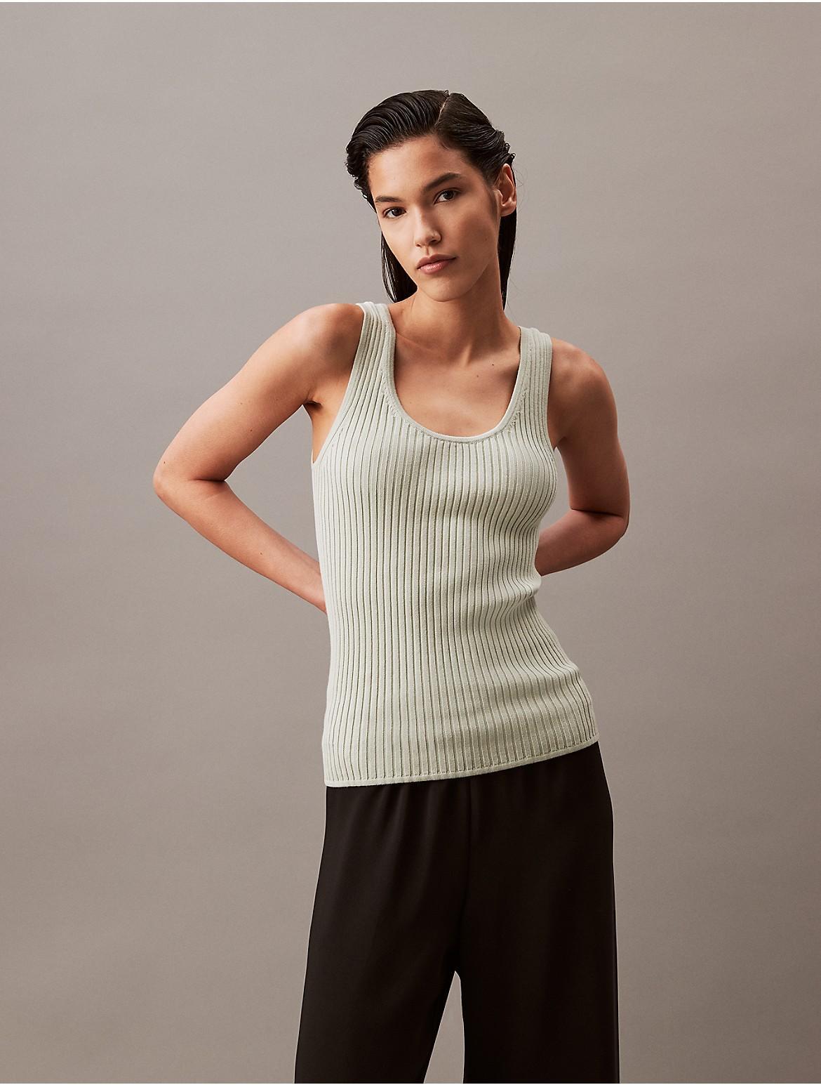 Calvin Klein Women's Smooth Cotton Rib Sweater Tank Top - Black - M Product Image