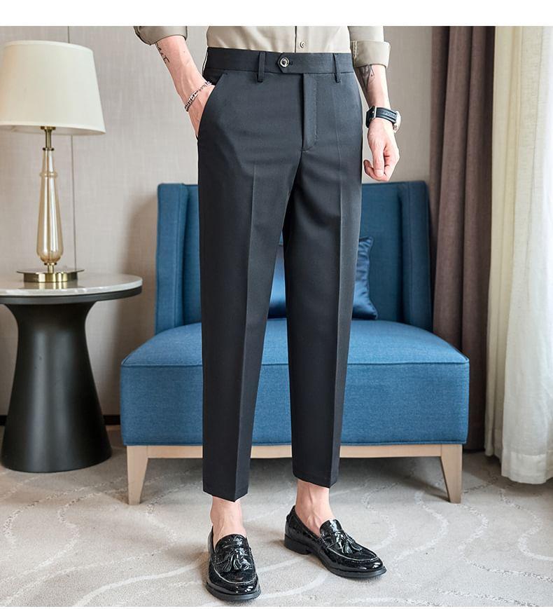 Mid Rise Plain Cropped Tapered Dress Pants Product Image
