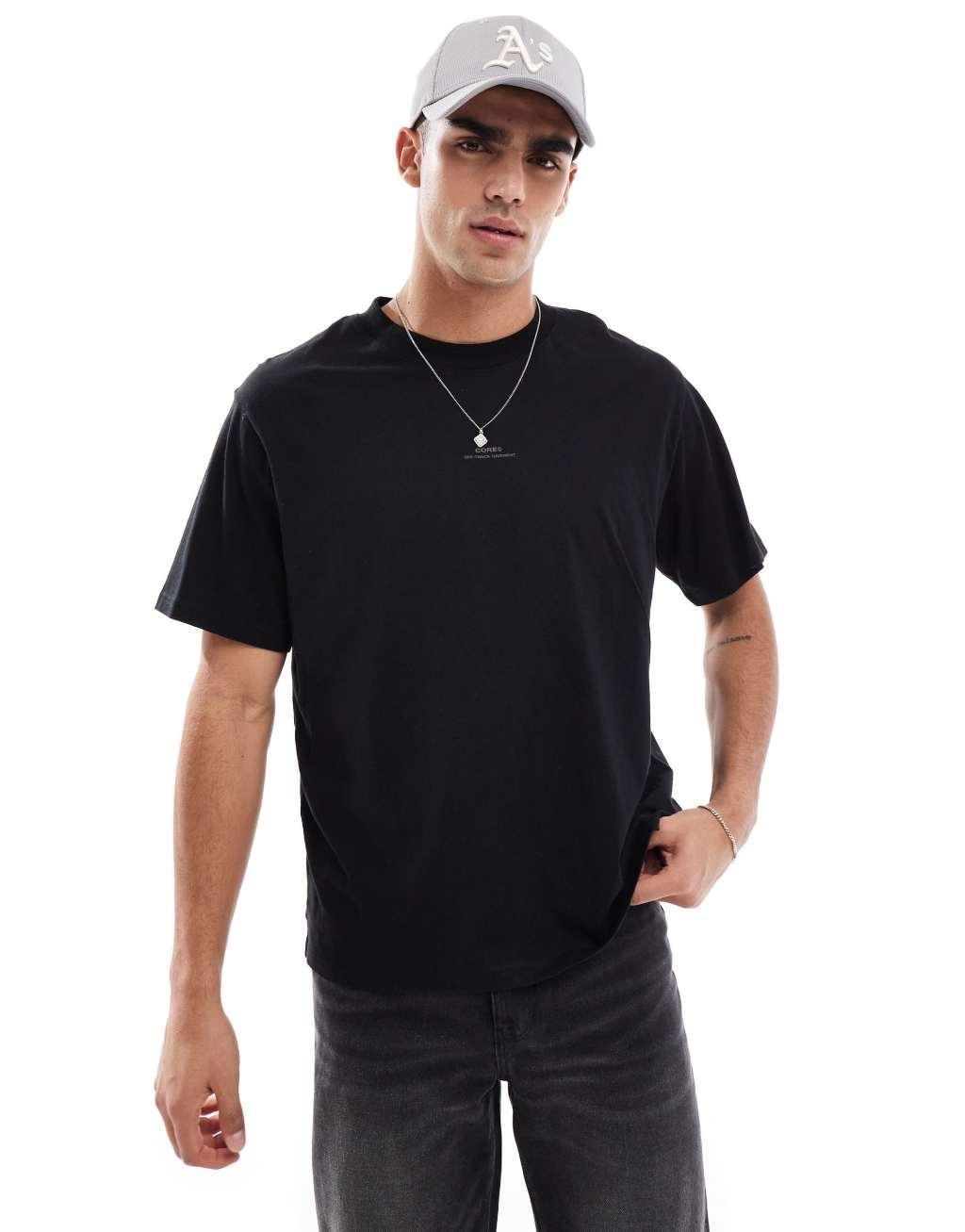 Jack & Jones oversized back print t-shirt in black Product Image