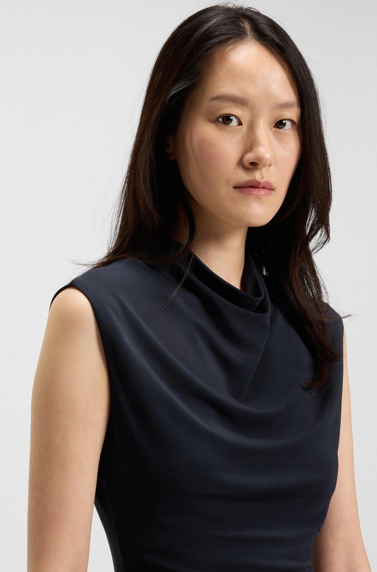 BOSS - High-neck top in matte fabric - Dark Blue Product Image
