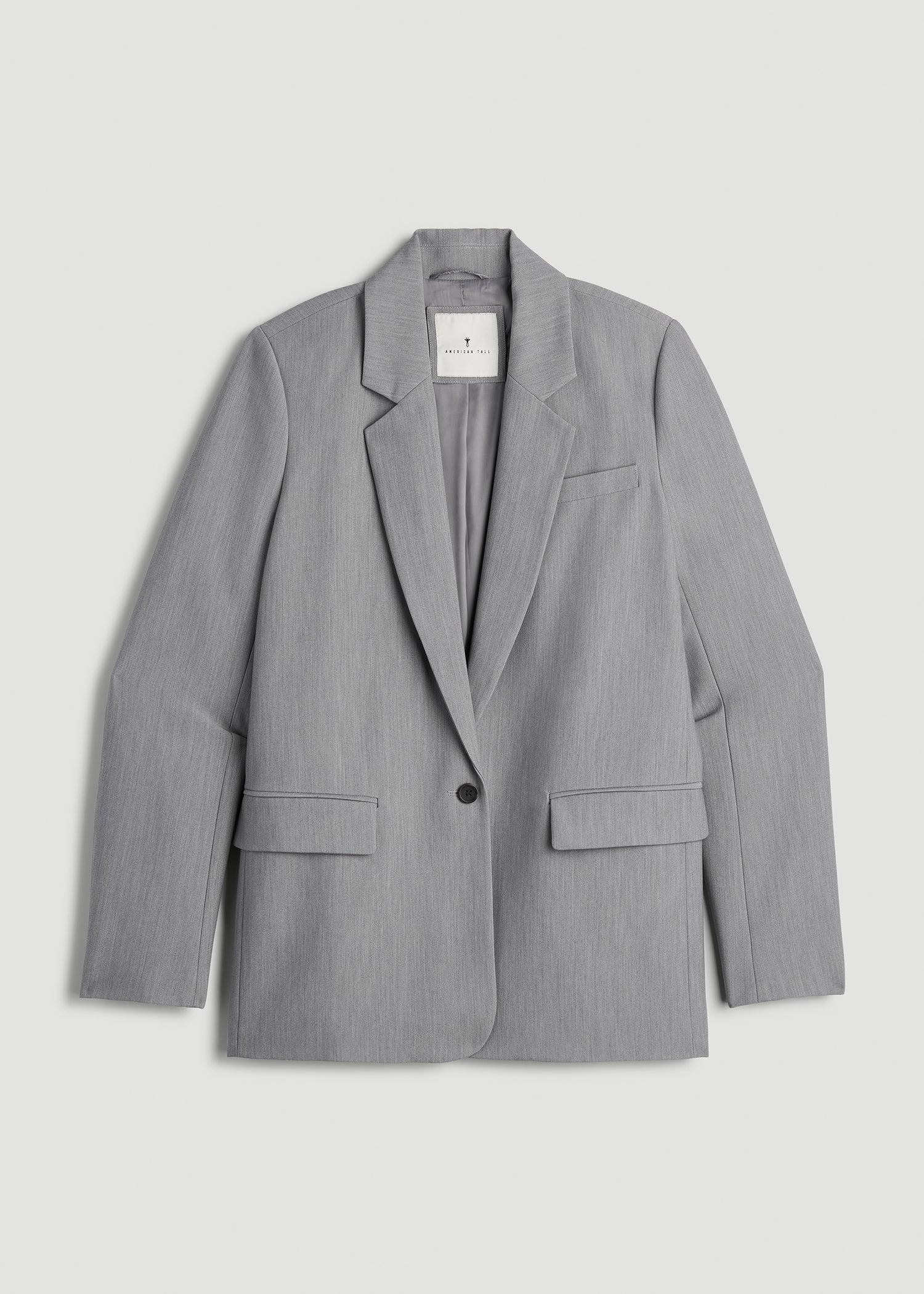 Boyfriend Fit Single-Button Blazer for Tall Women in Ash Grey Mix Product Image
