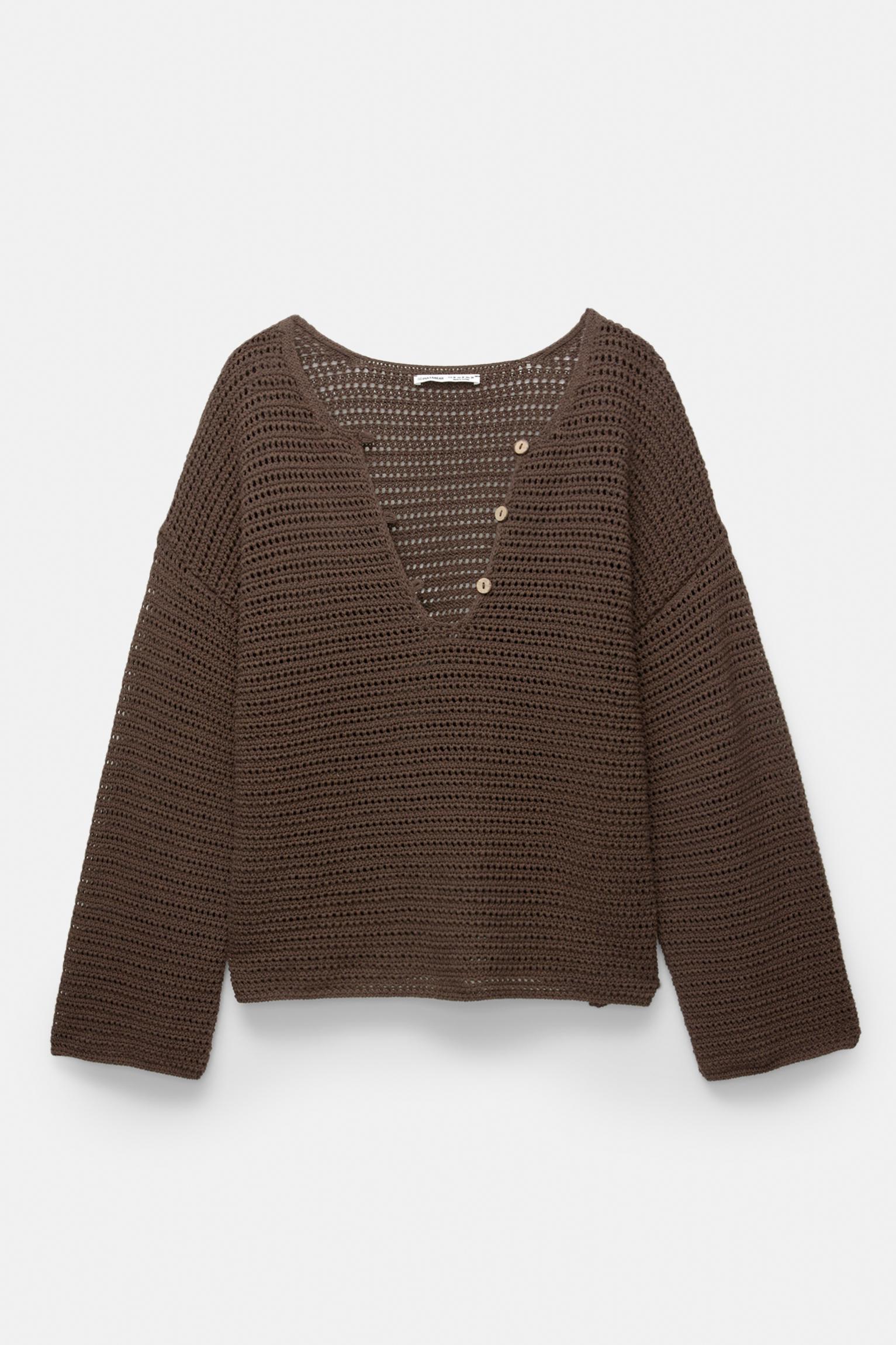 Open knit sweater with buttons Product Image