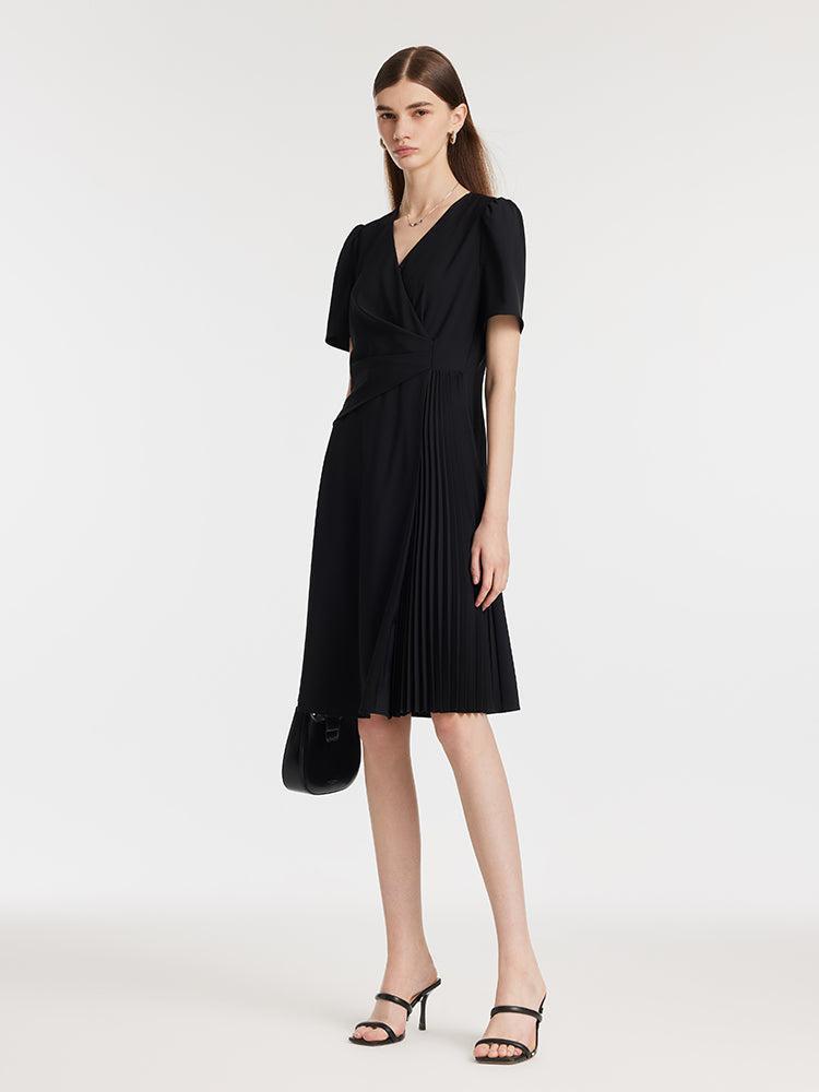 V-Neck Patchwork Pleated Women Mini Dress Product Image
