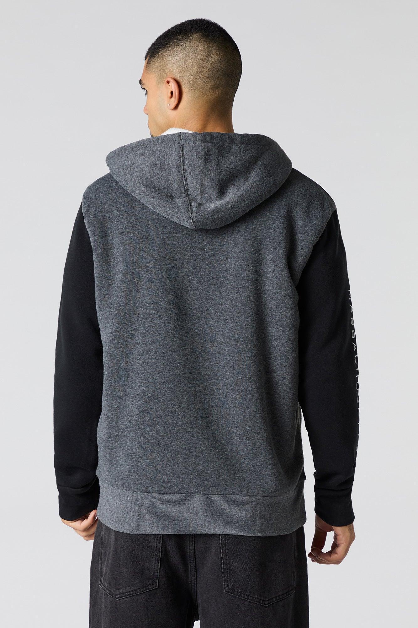 Chenille Embroidered Faux Fur Lined Zip-Up Hoodie Male Product Image