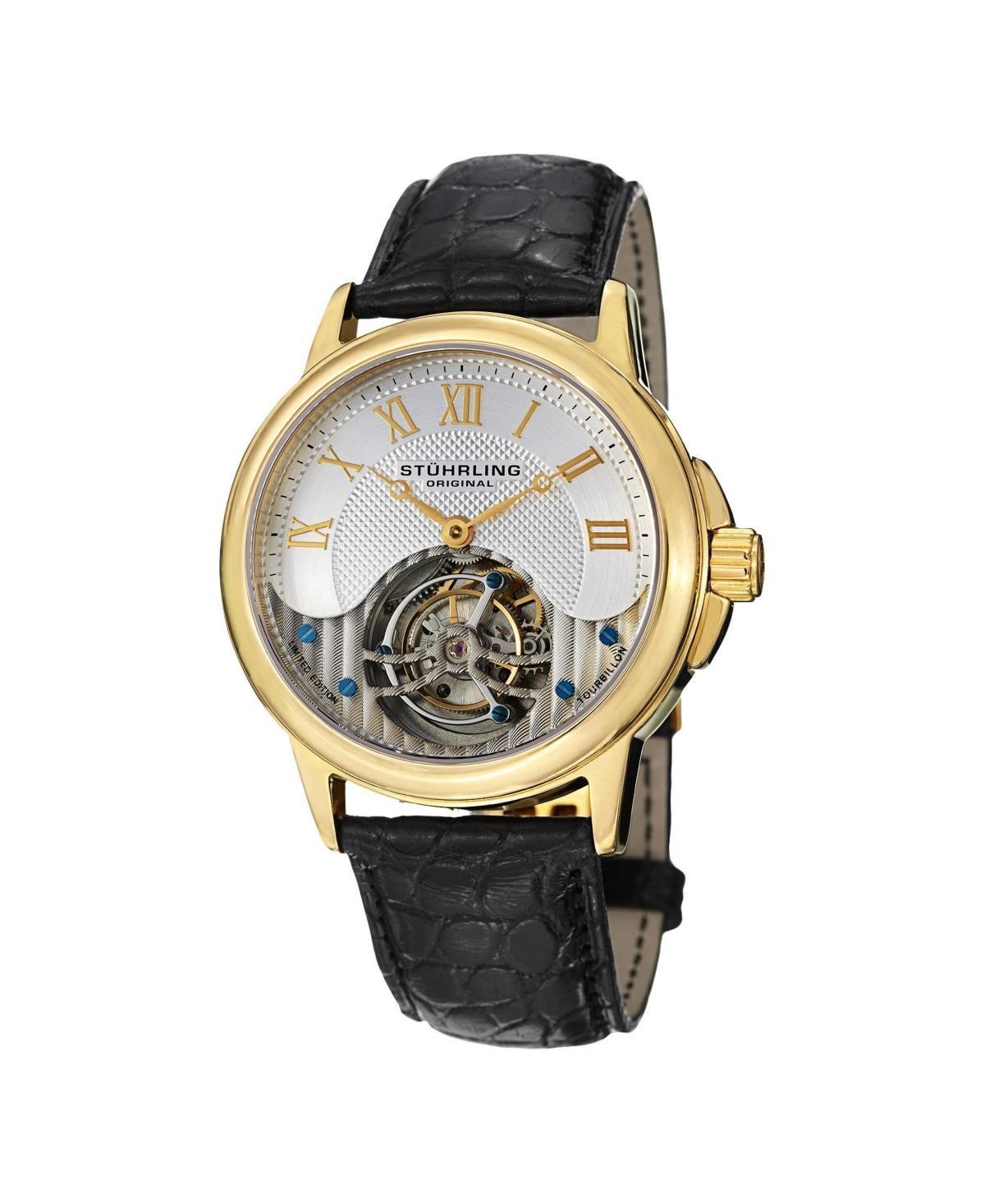 Stuhrling Original Model 541 Stainless Steel Case ,Genuine Alligator Strap, Exposed Tourbillon Movement Mens watch Product Image