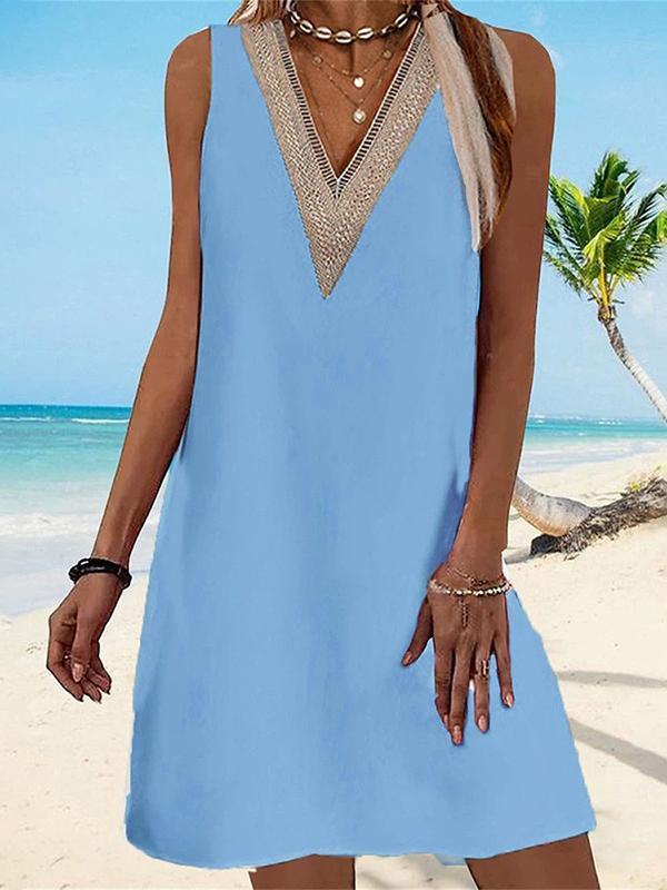 A-line Loose Hollow Split-Joint V-neck Mini Dresses Product Image
