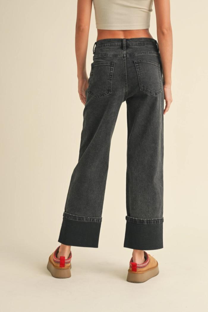 Cuffed Bottom Denim Pants Product Image