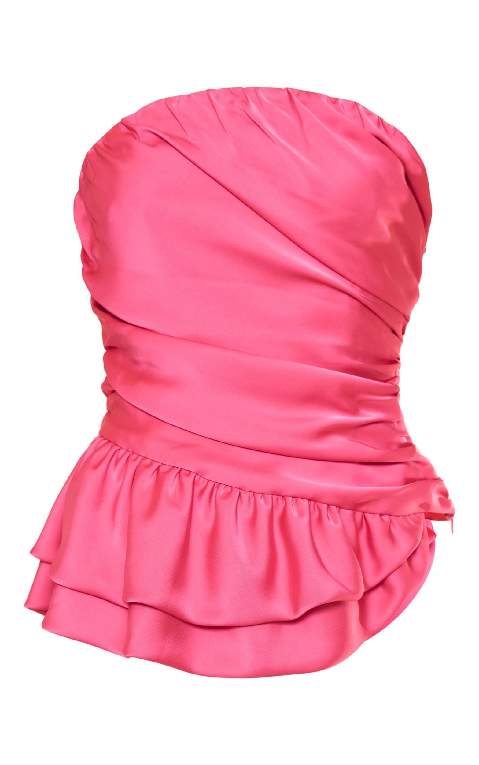 Hot Pink Satin Extreme Ruched Bandeau Top Product Image