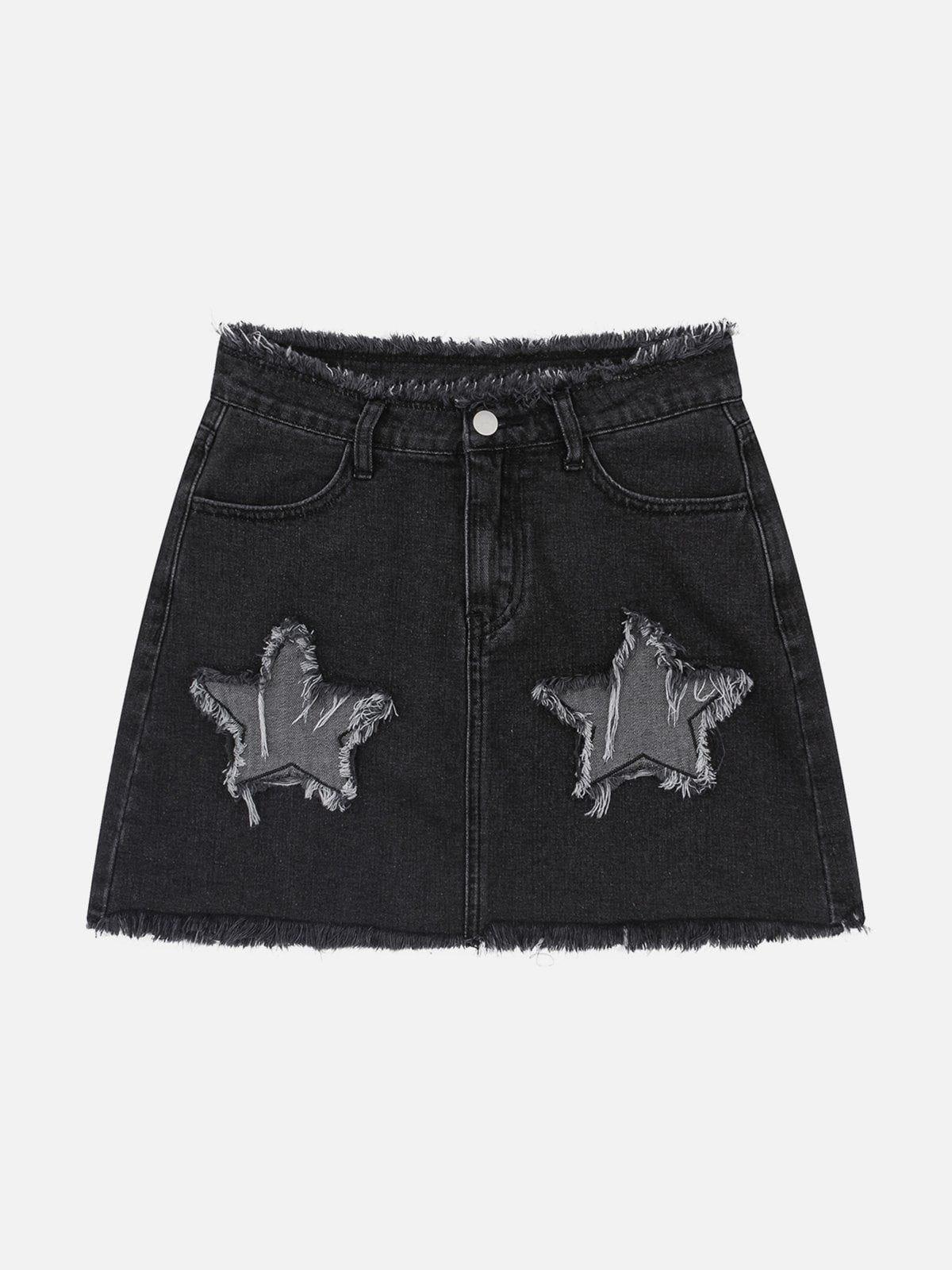 Aelfric Eden Irregular Raw Edge Star Denim Skirt Female Product Image