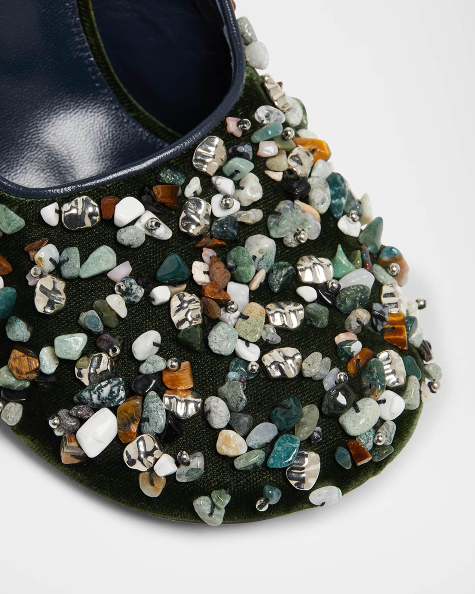 Gemstone Embellished Velvet Wedge Mules Product Image