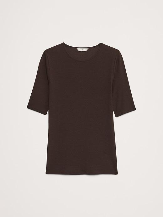 Ribbed Elbow-Sleeve T-Shirt Product Image