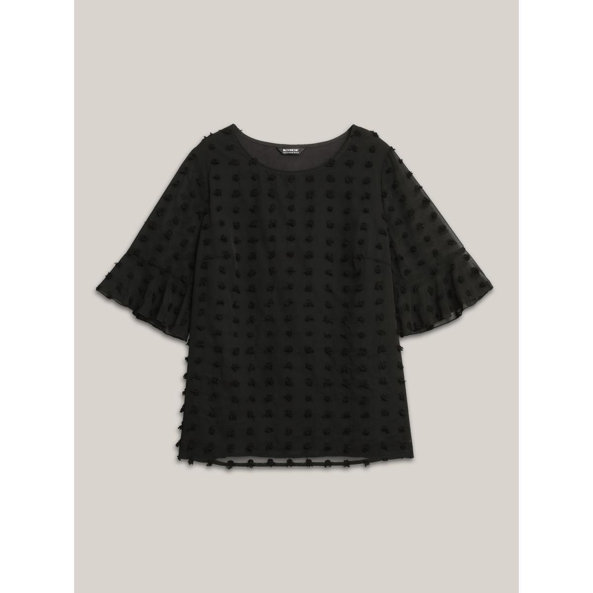 Plus Size Black Chiffon Polka Dot Round Neck Shirt Women Elegant Half Sleeve Round Neck Everyday Blouses BloomChic 28/5X Product Image