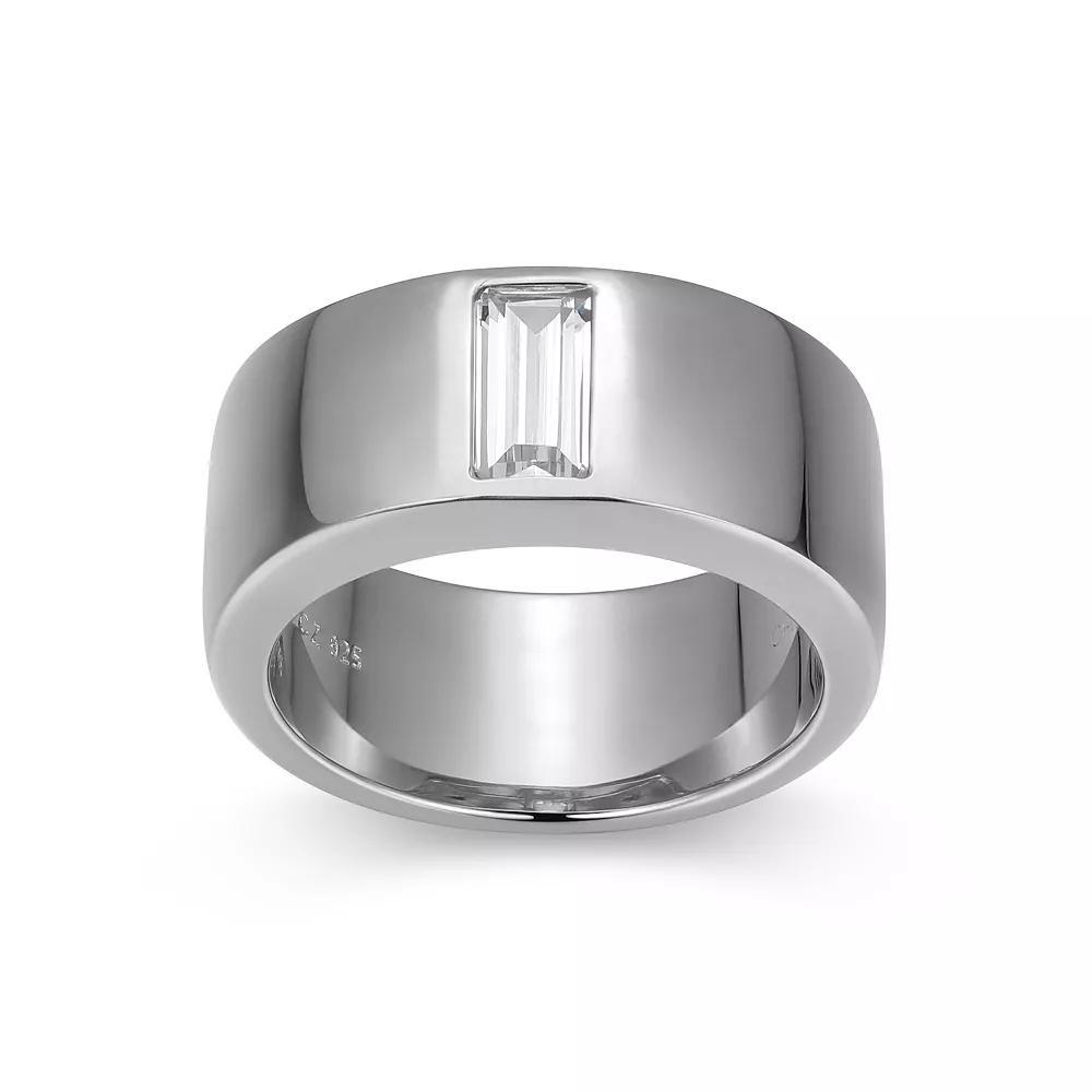 Men's Sterling Silver Cubic Zirconia Baguette Ring, Size: 11 Product Image