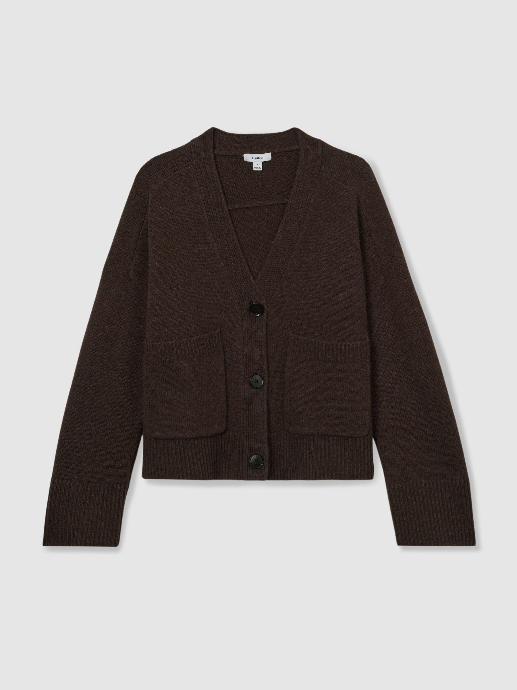 Wool-Cashmere Patch-Pocket Cardigan in Chocolate Product Image