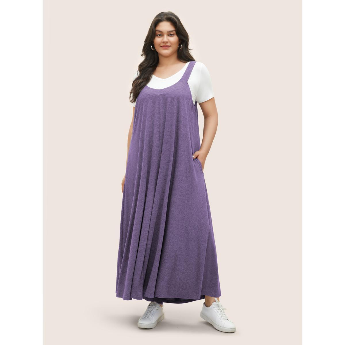 Plus Size Mauve Supersoft Essentials Solid Pocket Adjustable Straps Jumpsuit Women Casual Sleeveless Non Everyday Loose Jumpsuits BloomChic 14-16/1X Product Image