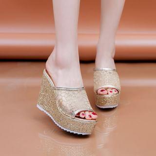 Plain Wedge Glitter Slide Sandals Product Image