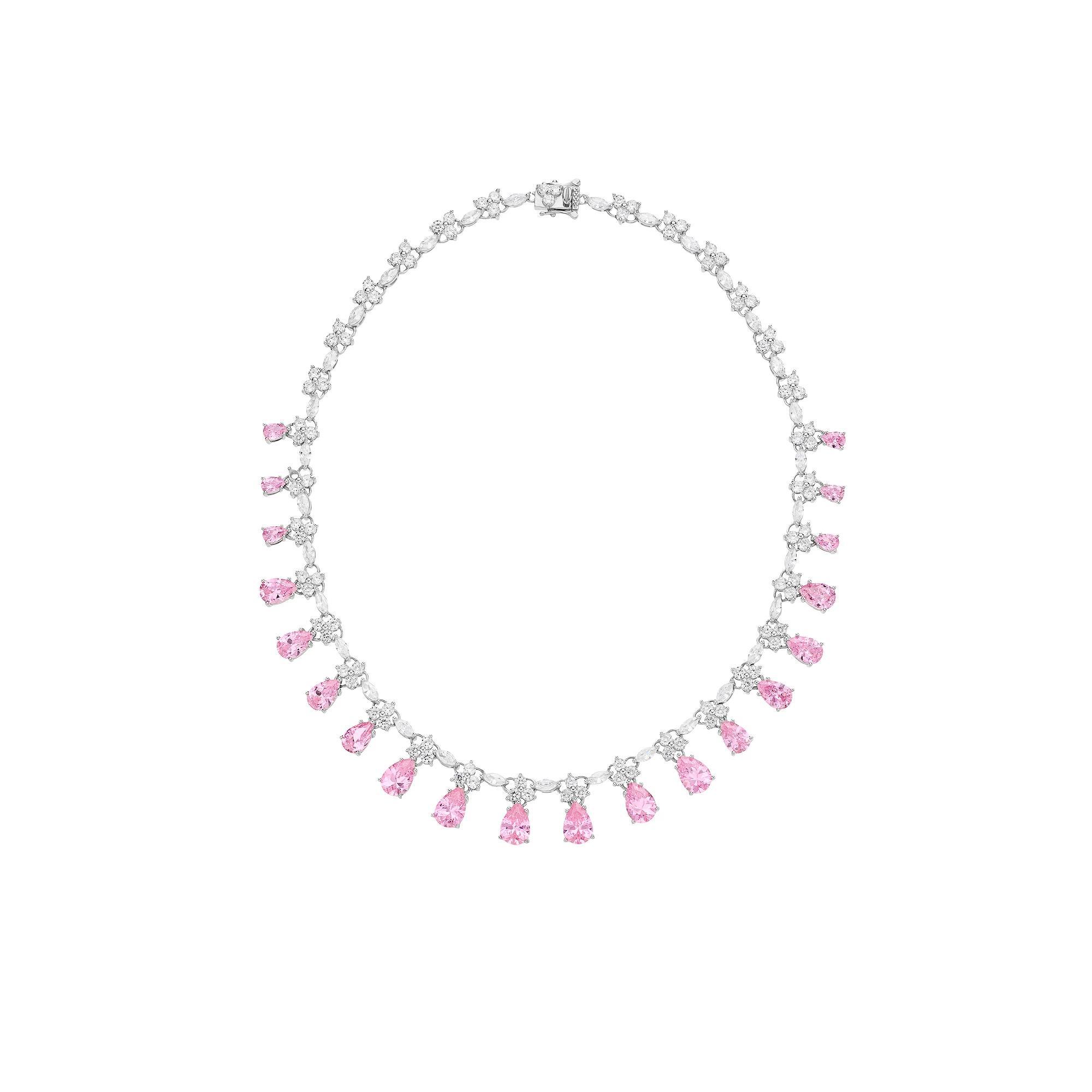 Sterling Silver Cubic Zirconia Drops Collar Necklace, Womens Pink Product Image