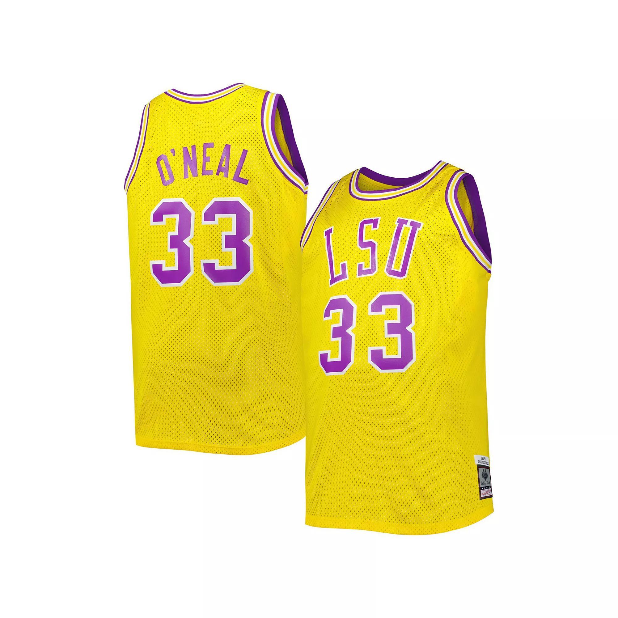 Men's 1990/91 Mitchell & Ness Shaquille O'Neal Gold LSU Tigers Big & Tall Swingman Jersey, Size: XLT Product Image