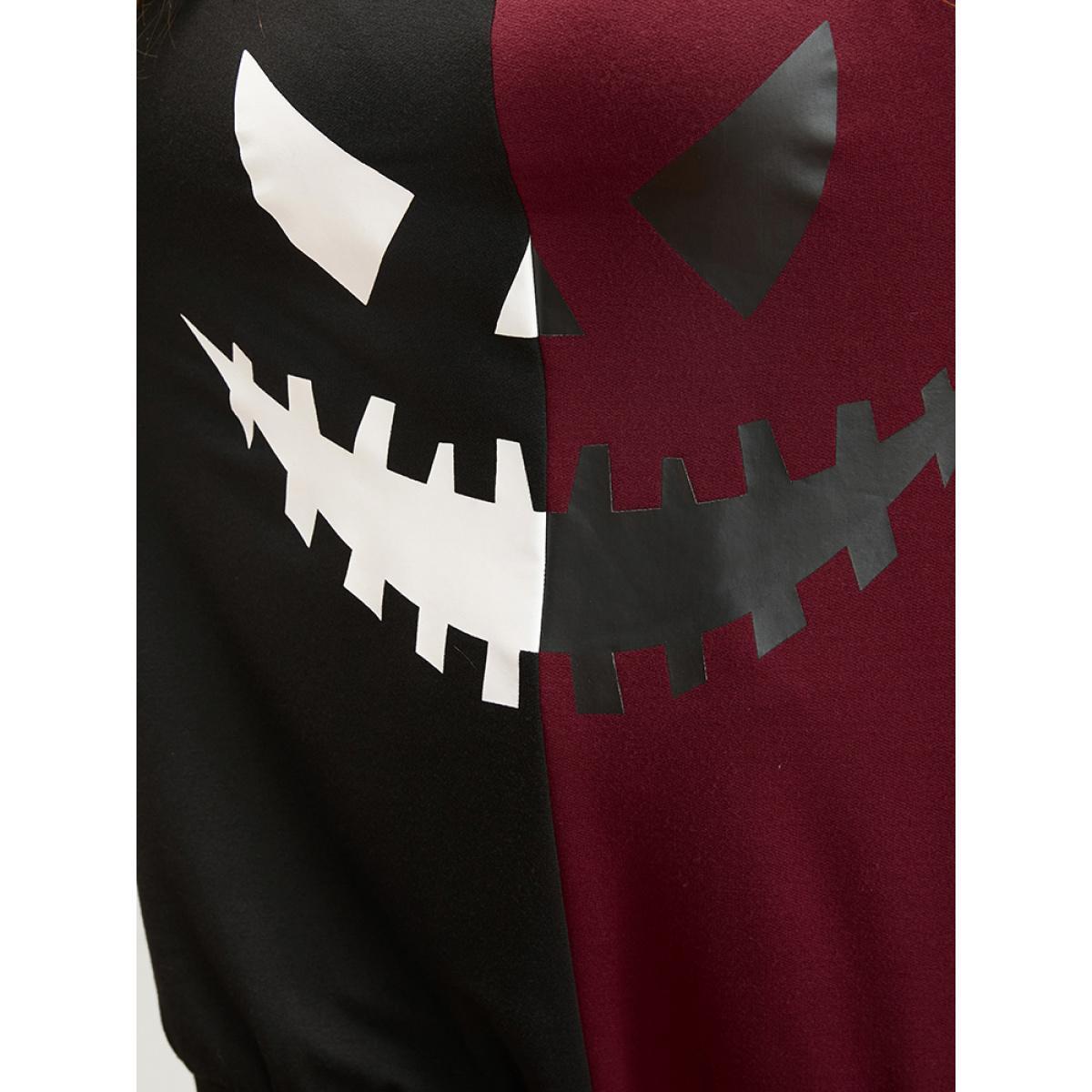 Plus Size Halloween Contrast Drop Shoulder Sweatshirt Women Scarlet Party Contrast Round Neck Festival-Halloween Sweatshirts BloomChic 10/M Product Image
