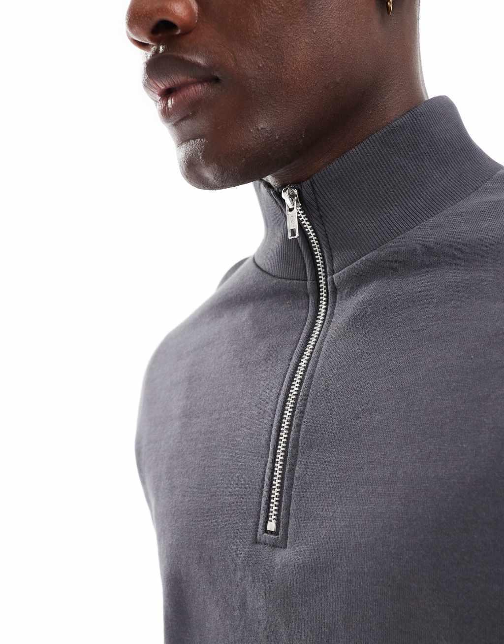 ASOS DESIGN essential sweatshirt with half zip in charcoal Product Image
