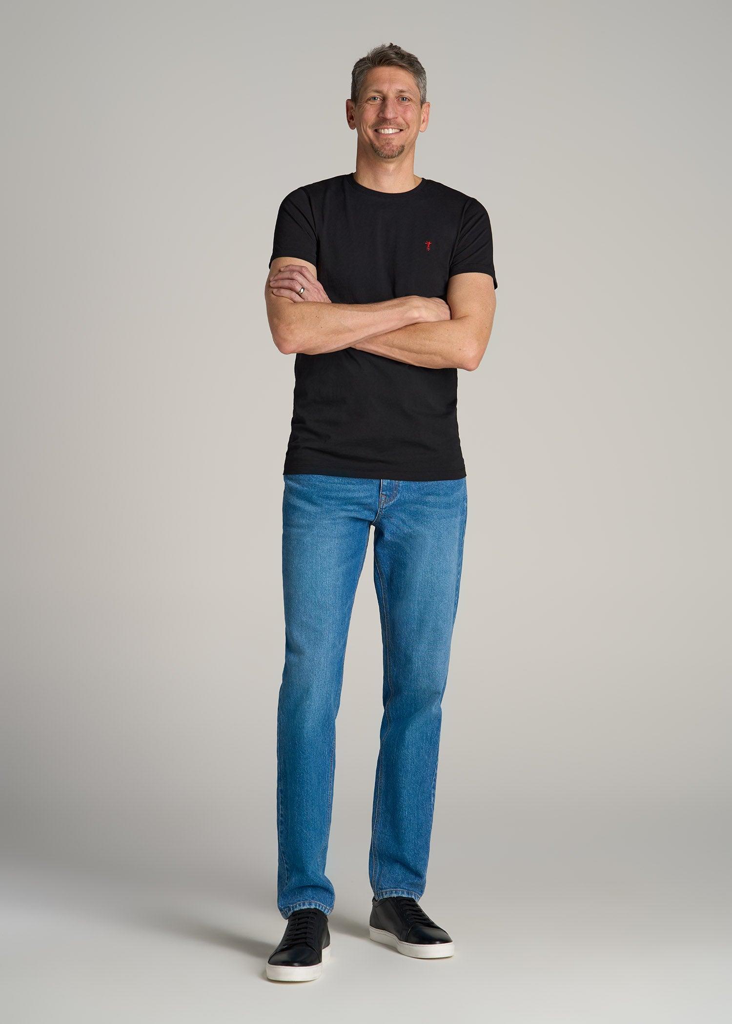 MODERN-FIT Embroidered Logo Crewneck T-Shirt for Tall Men in Apricot Crush Product Image