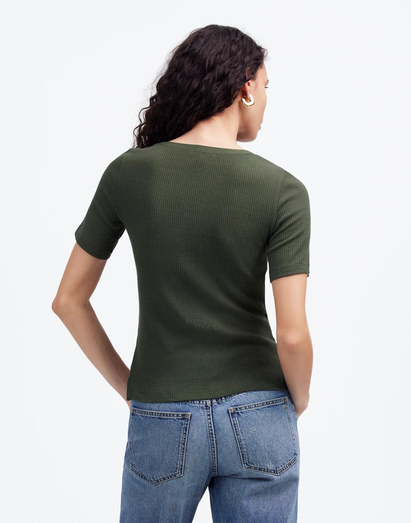 Ribbed Lace-Up Short-Sleeve Tee Product Image