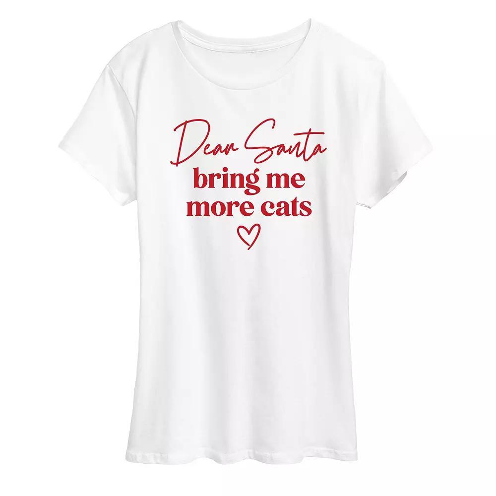 Women's "Bring More Cats Santa" Christmas Graphic Tee, Girl's, Size: XL, White Product Image