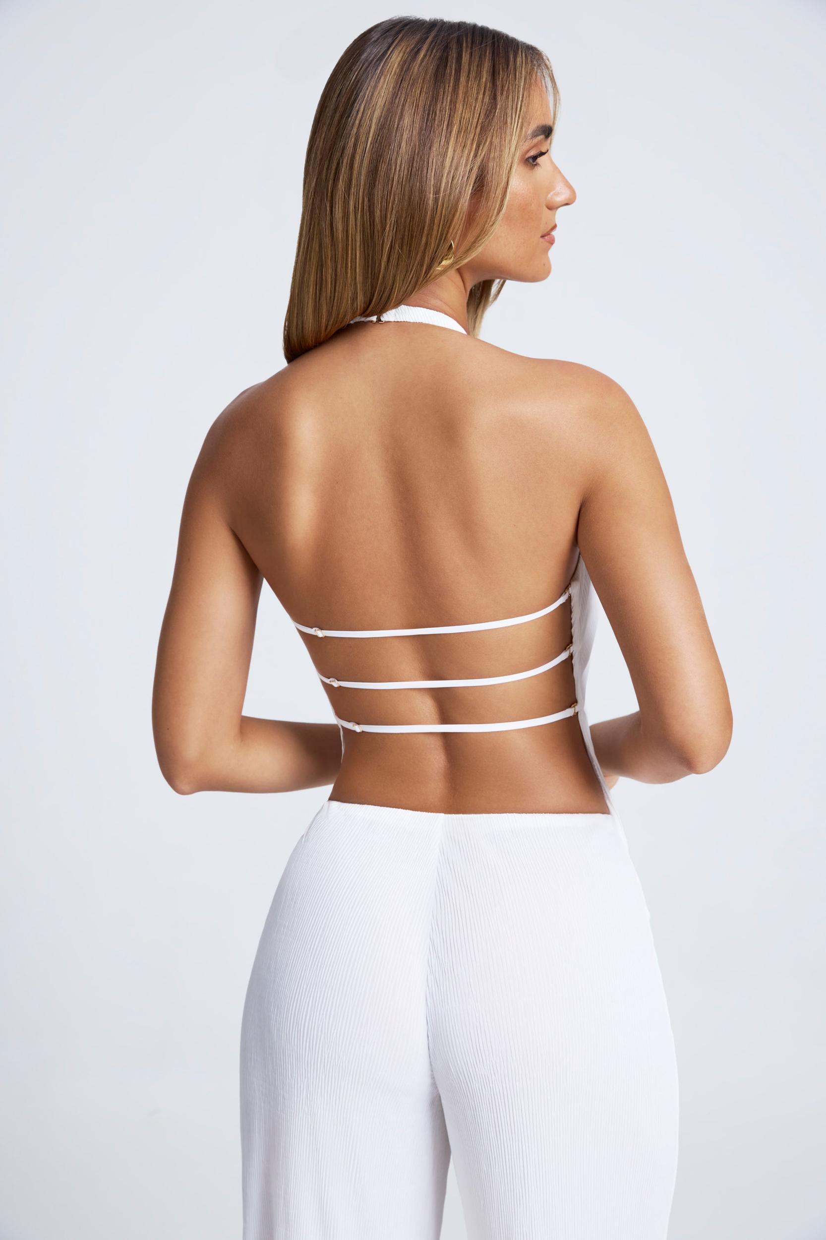 Open-Back Asymmetric Halterneck Top in White Product Image