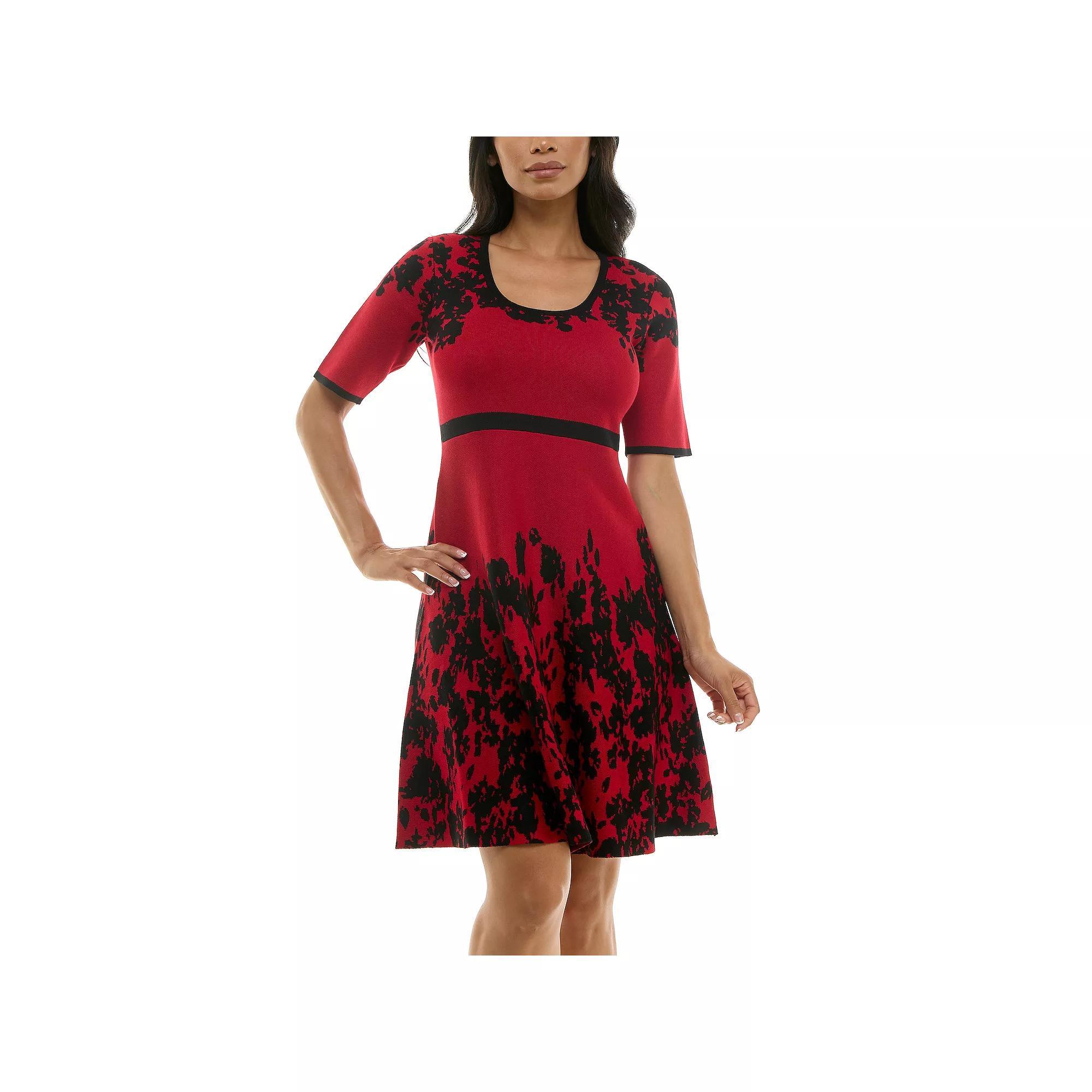 Women's Nina Leonard Scoopneck Fit & Flare Sweater Dress, Size: Large, Deep Blue Black Product Image