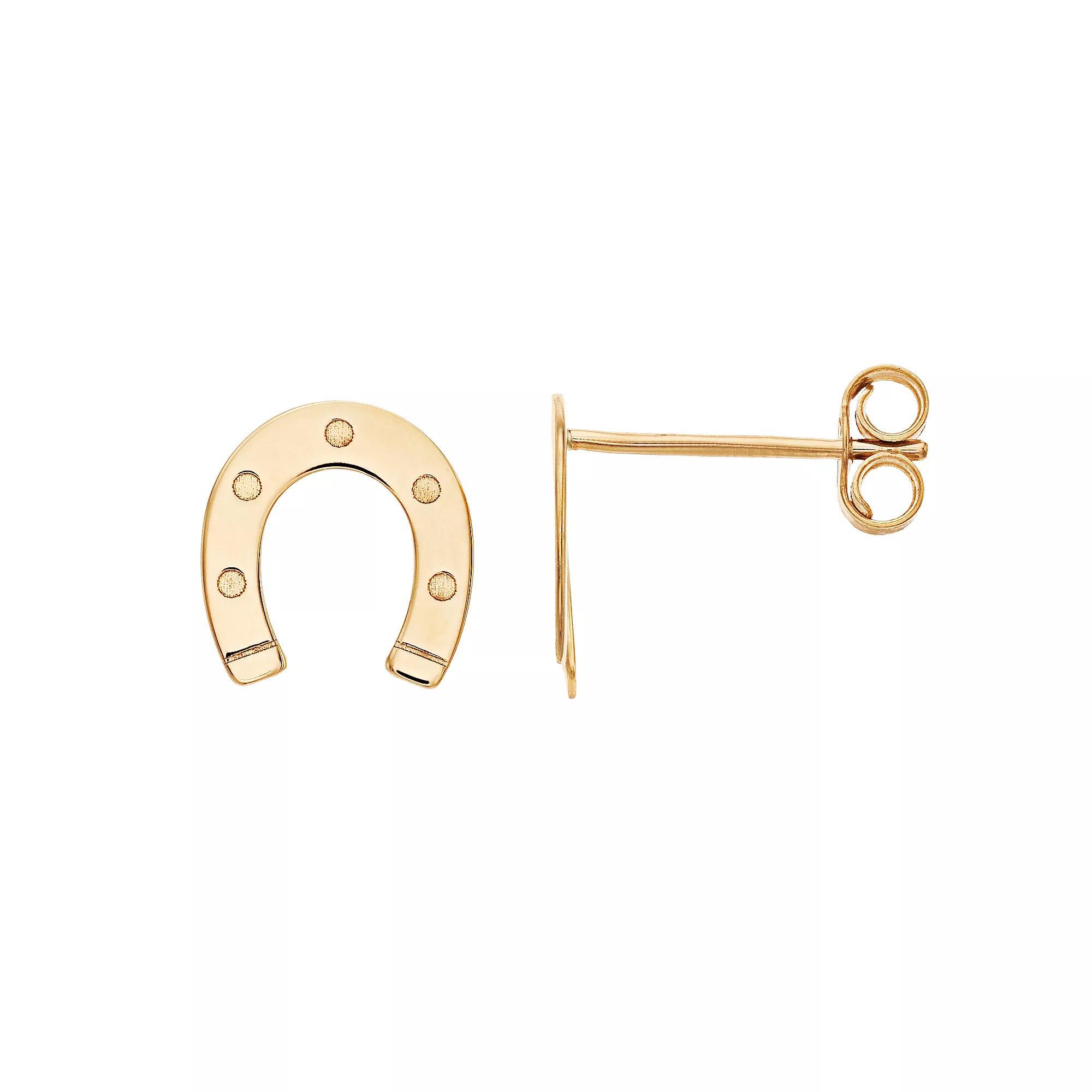 14k Gold Horseshoe Stud Earrings, Women's Product Image