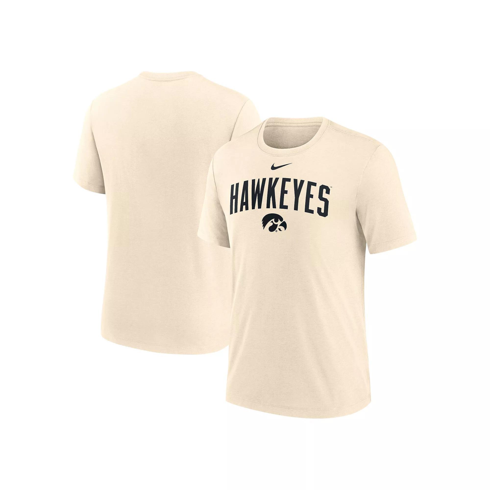 Men's Nike  Cream Iowa Hawkeyes Natural Arch Logo Triblend T-Shirt, Size: XL, Beige Product Image