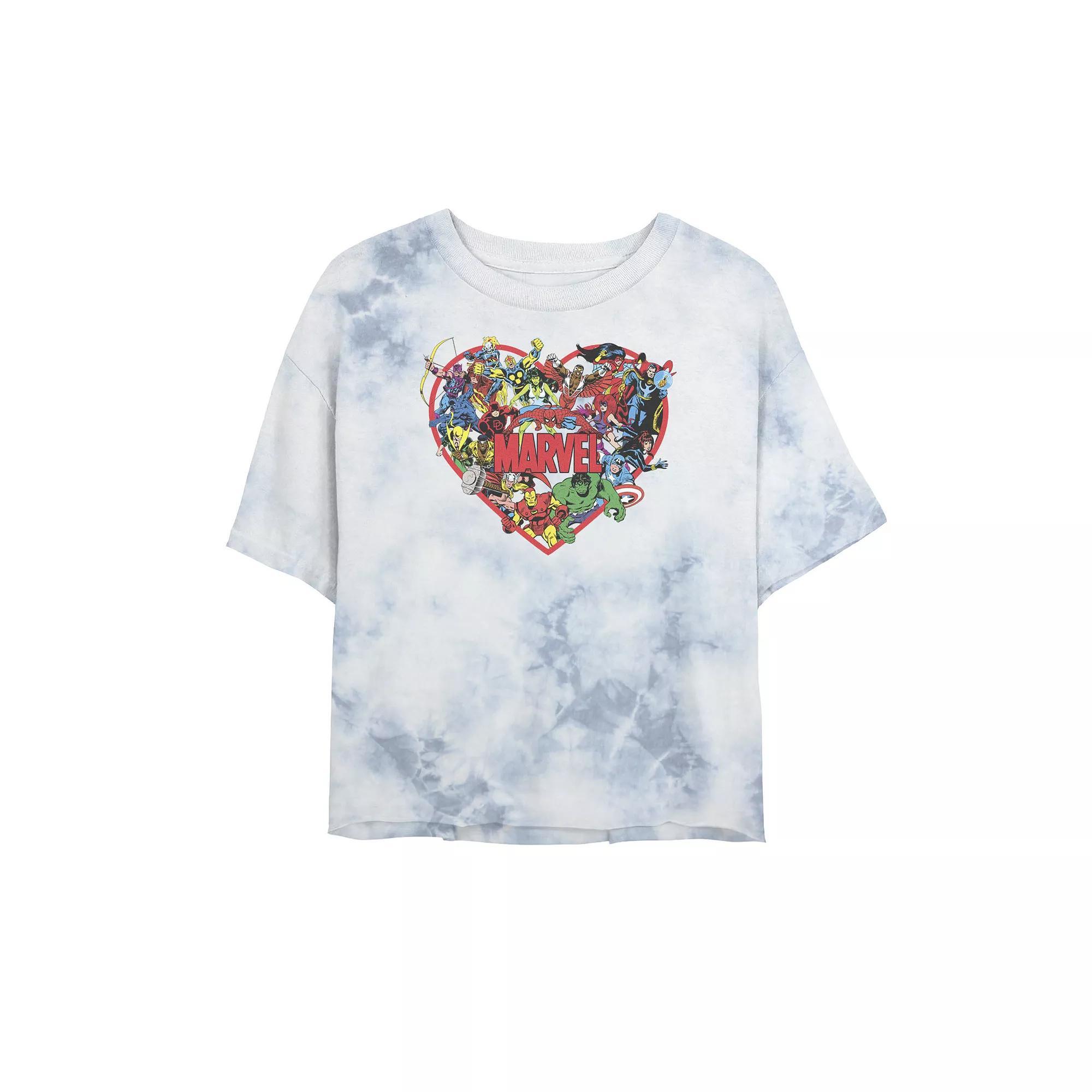 Juniors' Marvel Superhero Heart Tee, Women's, Size: Large, White Blue Product Image