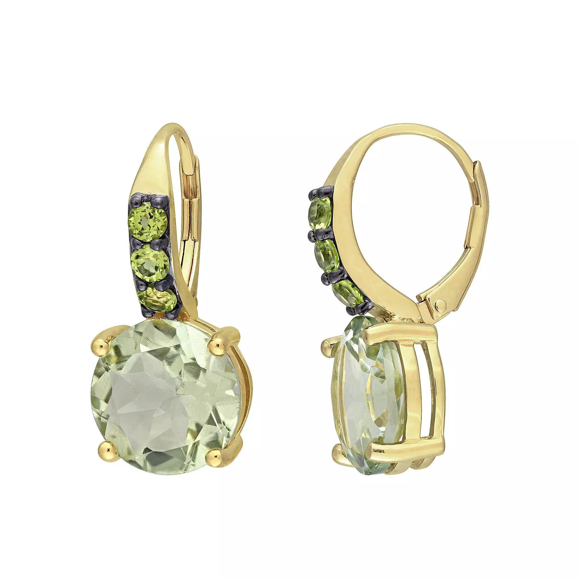 Stella Grace 18K Gold Over Silver Green Quartz & Peridot Leverback Earrings, Women's, Gold Tone Product Image