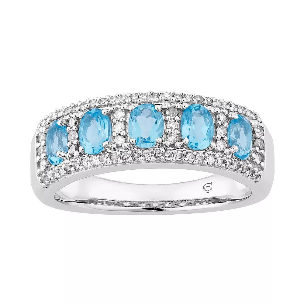 10k White Gold Swiss Blue Topaz & 1/4 Carat T.W. Diamond 5-Stone Ring, Women's, Size: 8, 10k Whgold Product Image