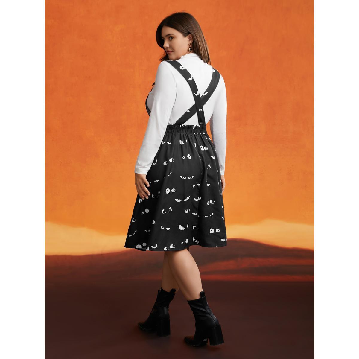 Plus Size Bat Eyes Overall Straps Skirt Midi Dress Black Women Cocktail Non Party Curvy Bloomchic 26/4X Product Image
