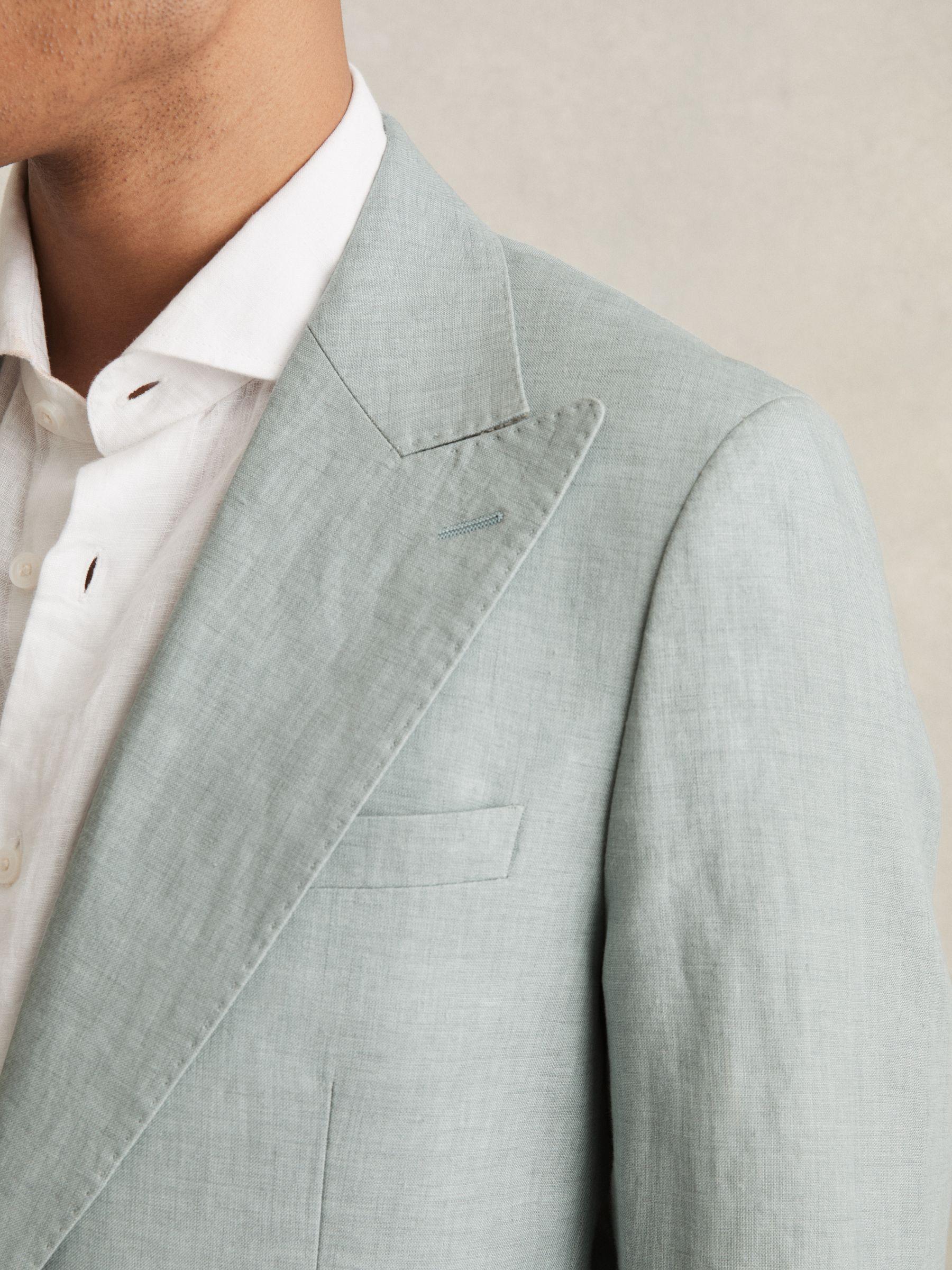 Linen Single-Breasted Suit Blazer Slim-Fit in Ocean Green Product Image