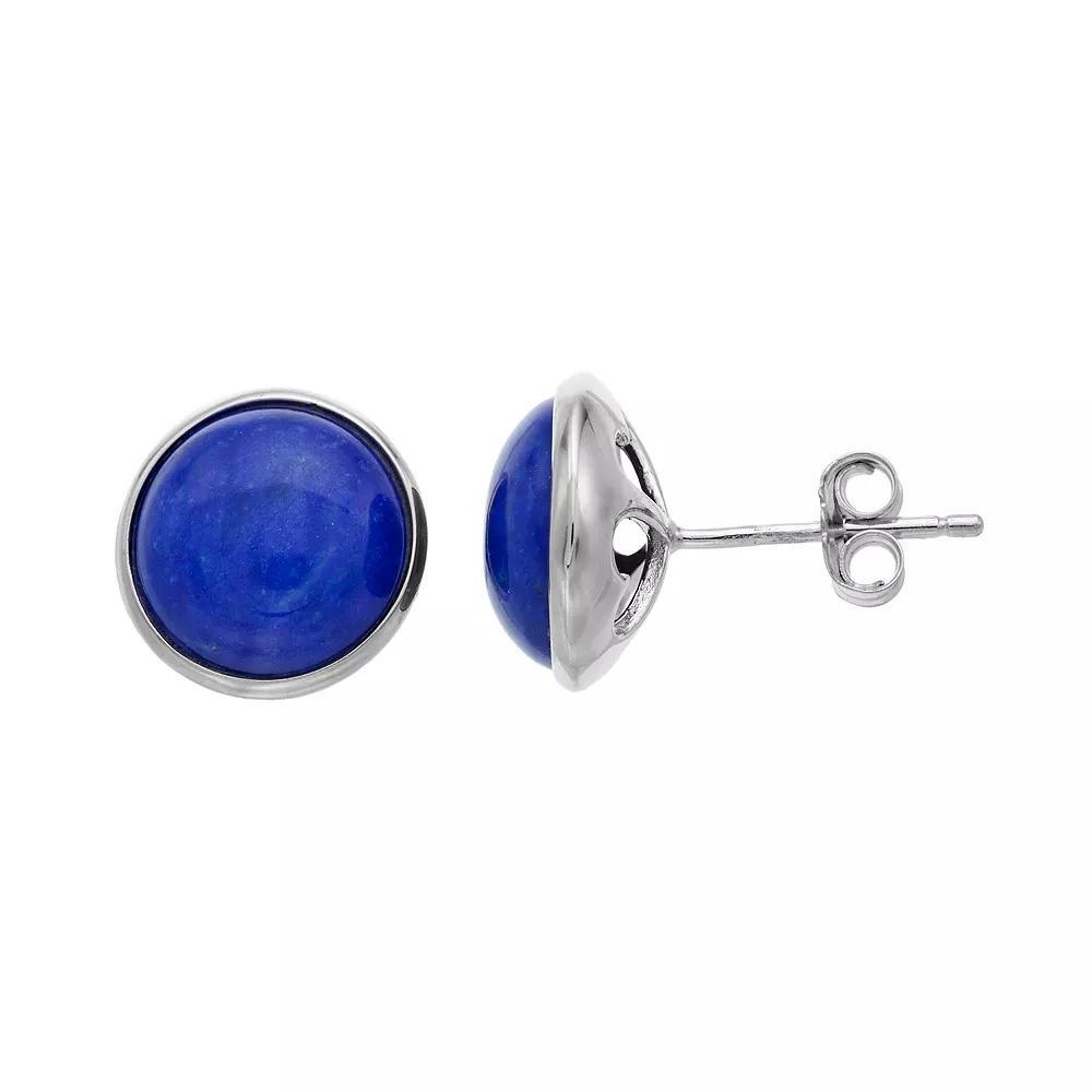 Sterling Silver Lapis Lazuli Button Stud Earrings, Women's Product Image