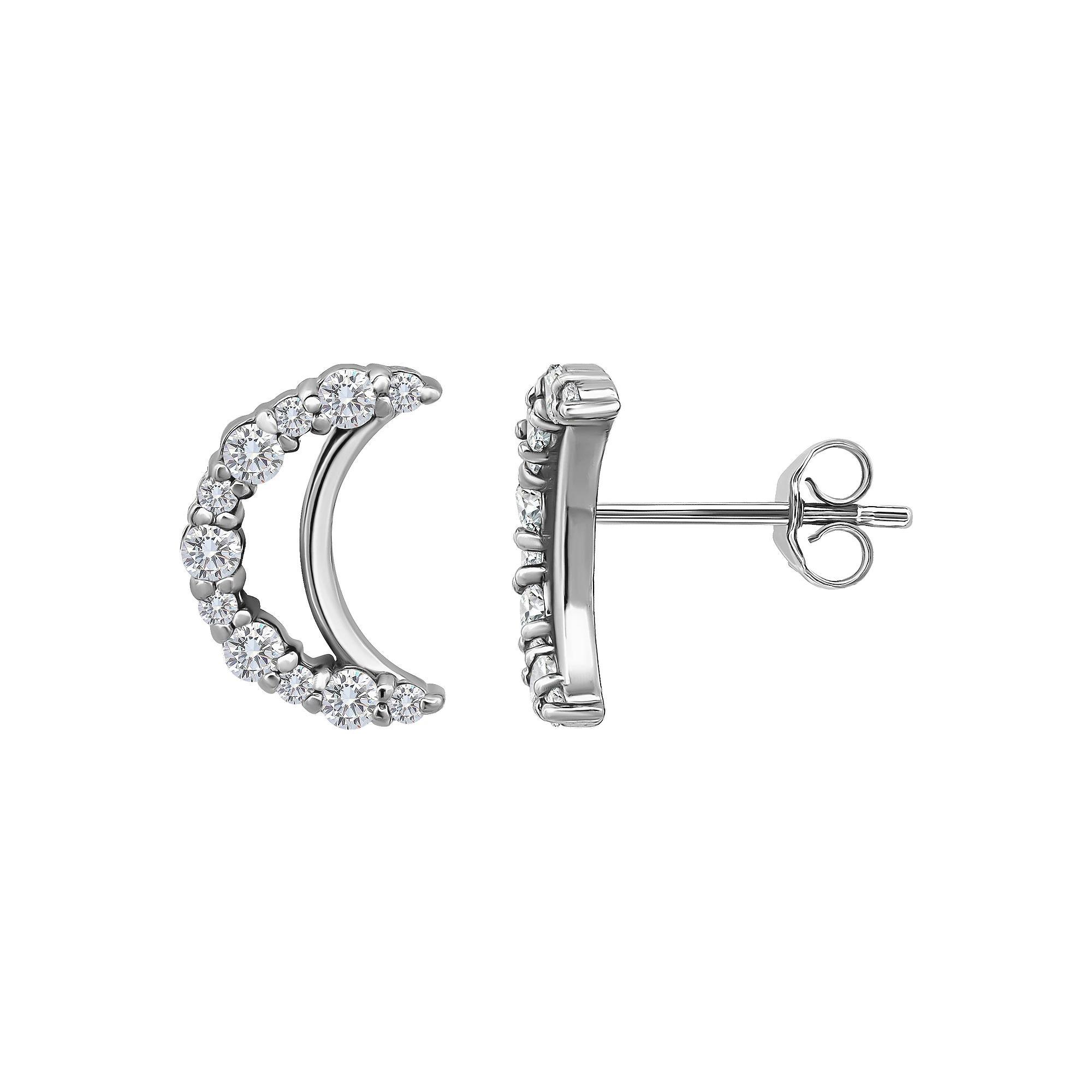 Aleure Precioso Sterling Silver Pave Cubic Zirconia Half Moon Stud Earrings, Women's Product Image