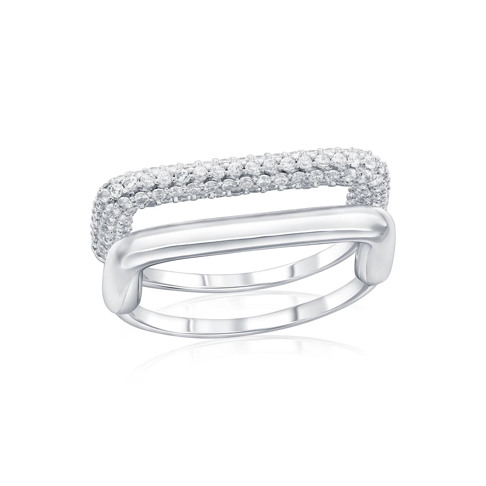 Argento Bella Sterling Silver Cubic Zirconia Polished Double Band Square Ring Set, Women's, Size: 8 Product Image